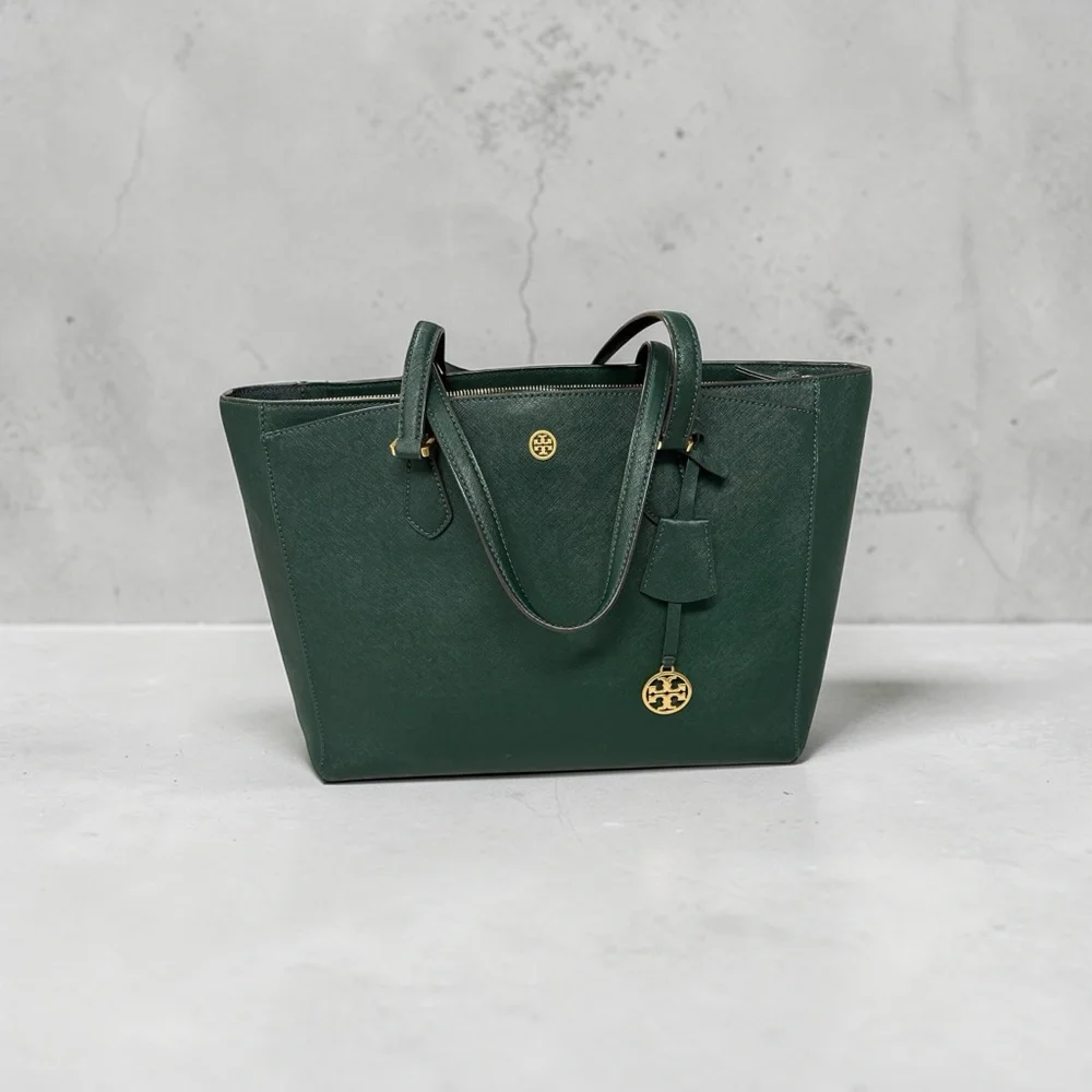Tory Burch Dark Green Tote with Gold Details - Picture 3 of 4